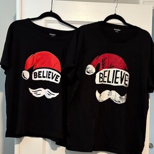 Old Navy 'Believe' Santa Hat Graphic Tee - Red & White womens XL and mens XL